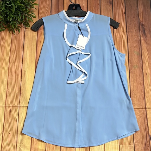 Calvin Klein Blue Short Sleeve Blouse Size Small New - Picture 2 of 5